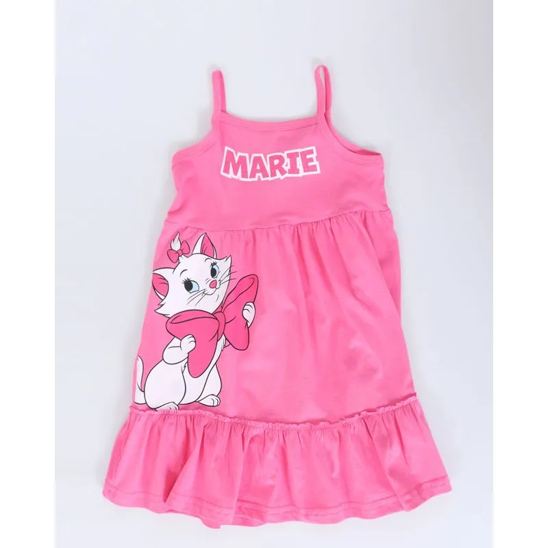 Vestido Bebê Alças Finas Estampa Gata Marie Disney Rosa 2