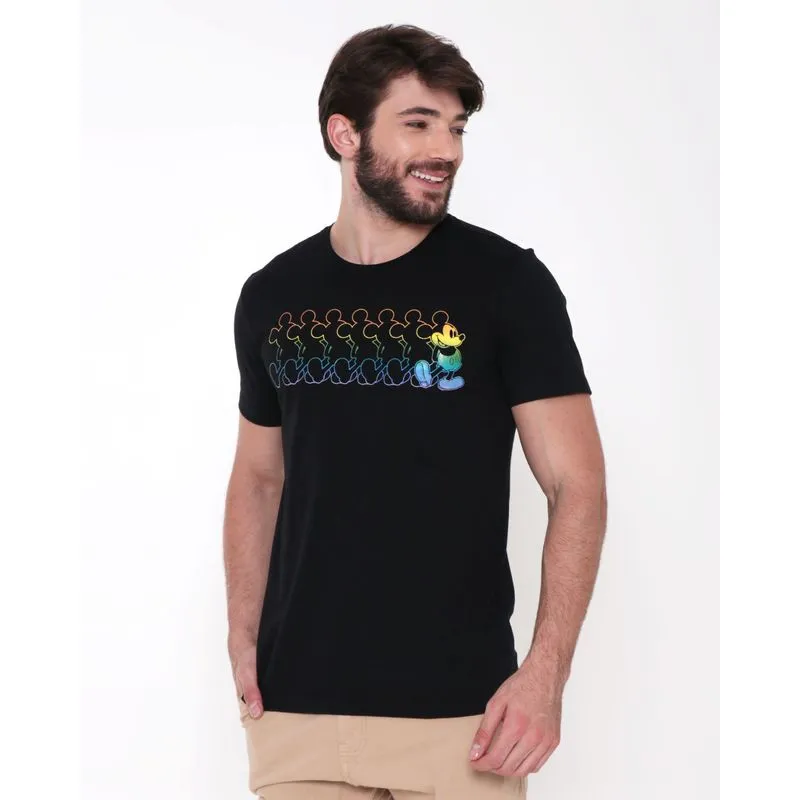 Camiseta Masculina Algodão Disney Mickey Manga Curta Preta M
