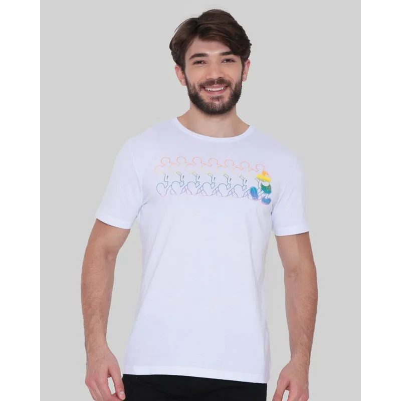 Camiseta Masculina Disney Mickey Manga Curta Branca P