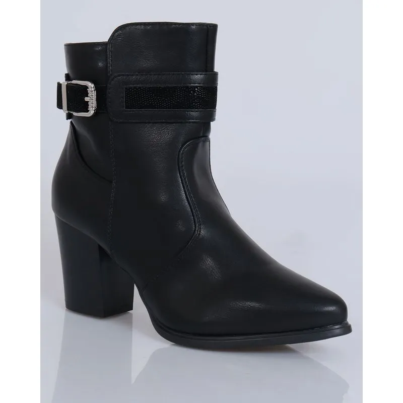 Bota Feminina Salto Alto Mooncity Tira Com Fivela Preta 37