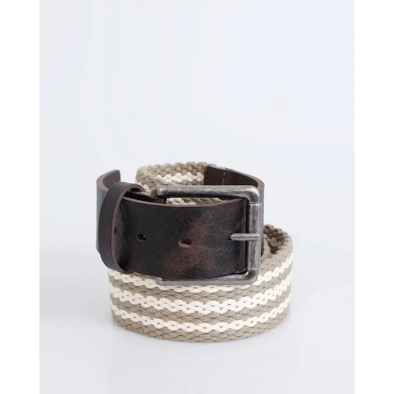 Cinto Masculino Lona Listrado Off White Bege 66241000020035GG