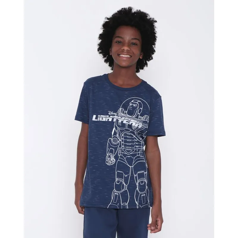 Camiseta Juvenil Disney Buzz Lightyear Flamê Azul Escuro 12