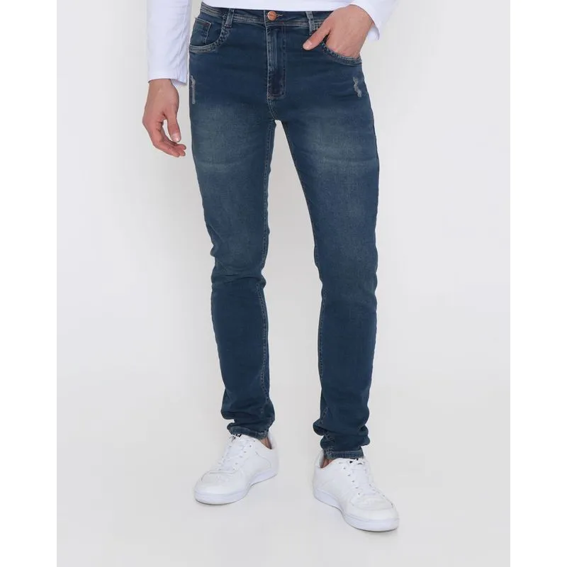 Calça Jeans Poídos Slim Masculina Azul Médio 40
