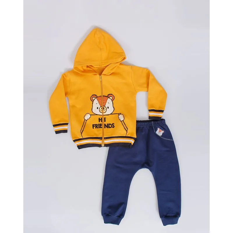Conjunto Moletom Bebê Ursinho Marinho Mostarda 1