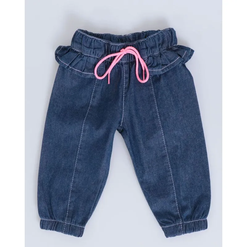 Calça Jeans Bebê Jogger Babado Azul Médio M
