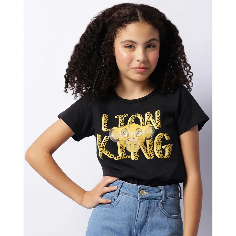 Camiseta Juvenil Feminina Manga Curta Disney O Rei Leão Preta 12