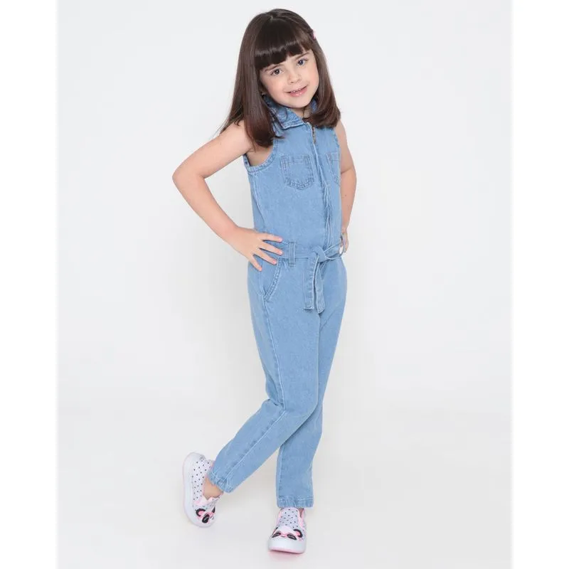 Macacão Jeans Infantil Zíper Azul Claro 8