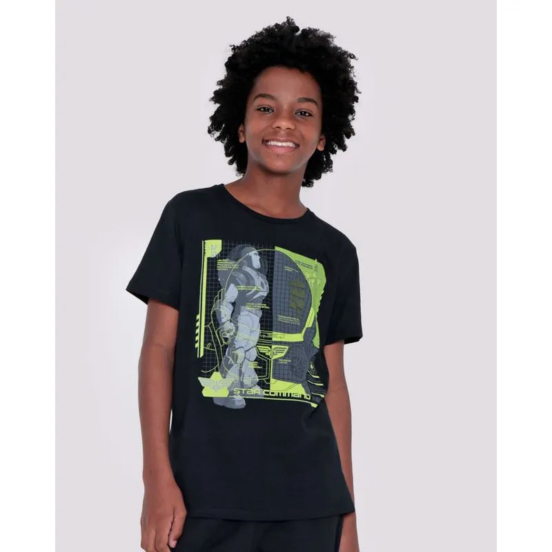 Camiseta Juvenil Algodão Disney Buzz Lightyear Preta 10