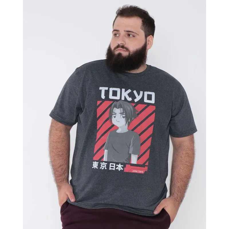 Camiseta Plus Size Masculina Anime Cinza Escuro G1