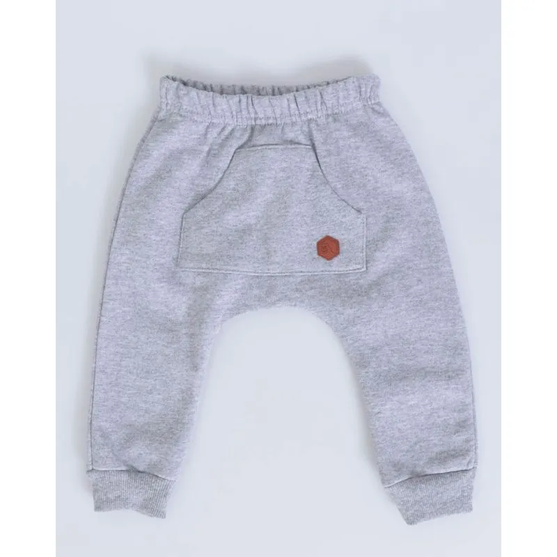 Calça Moletom Bebê Jogger Bolso Cinza Claro P