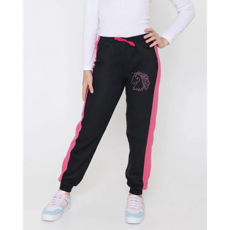 Calça Moletom Juvenil Unicórnio Rosa Preto 10