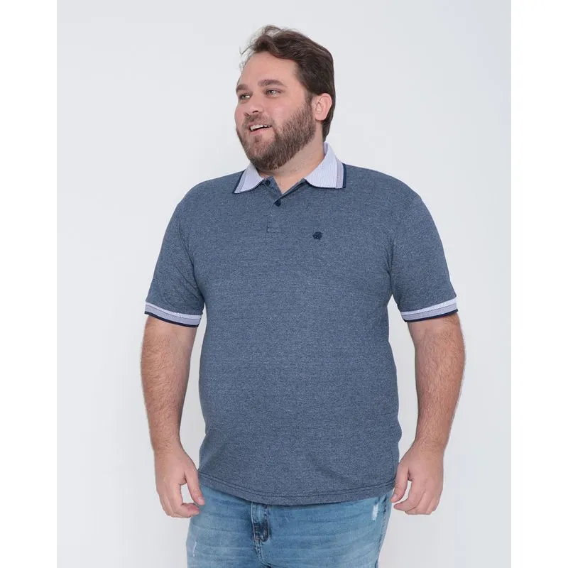 Polo Masculina Plus Size Estampa Mescla Marinho G3