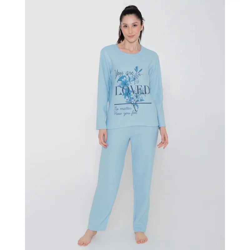Pijama Feminino Soft Estampa Floral Azul Claro GG