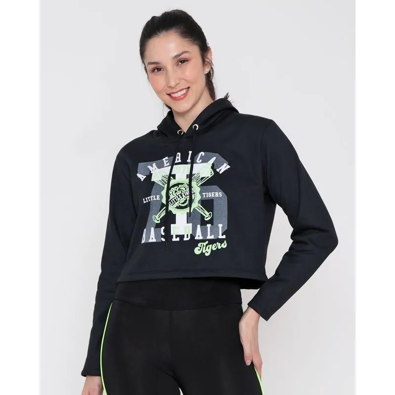 Blusa Cropped Moletom Estampa Baseball Preta GG