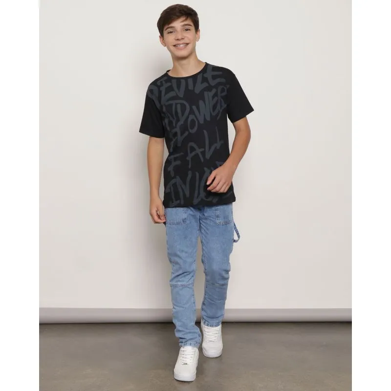 Calça Jeans Juvenil Tira Lateral Azul 12