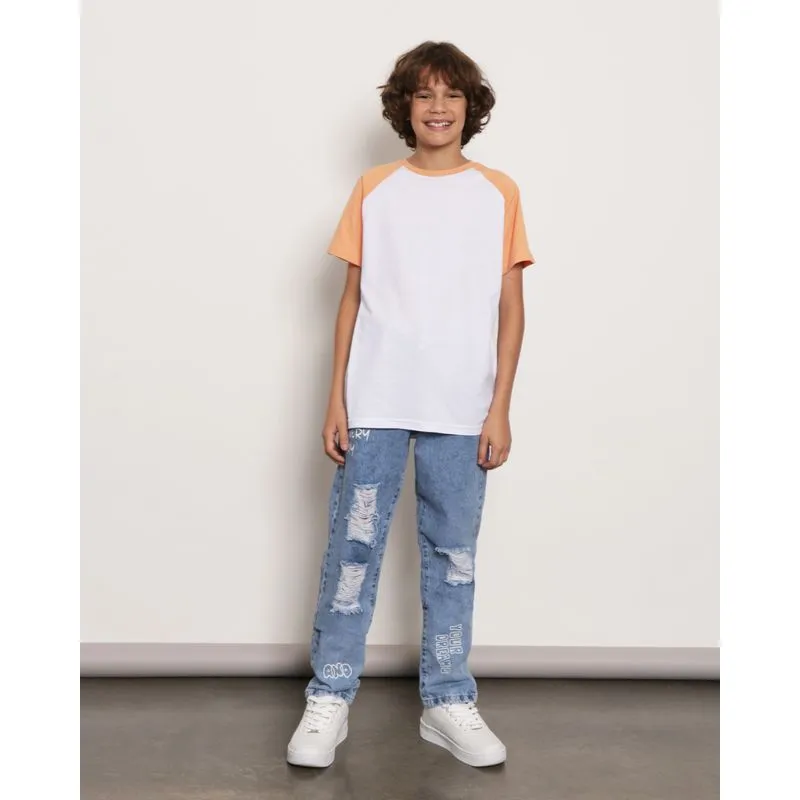 Calça Jeans Juvenil Destroyed Make Progress Azul Claro 12