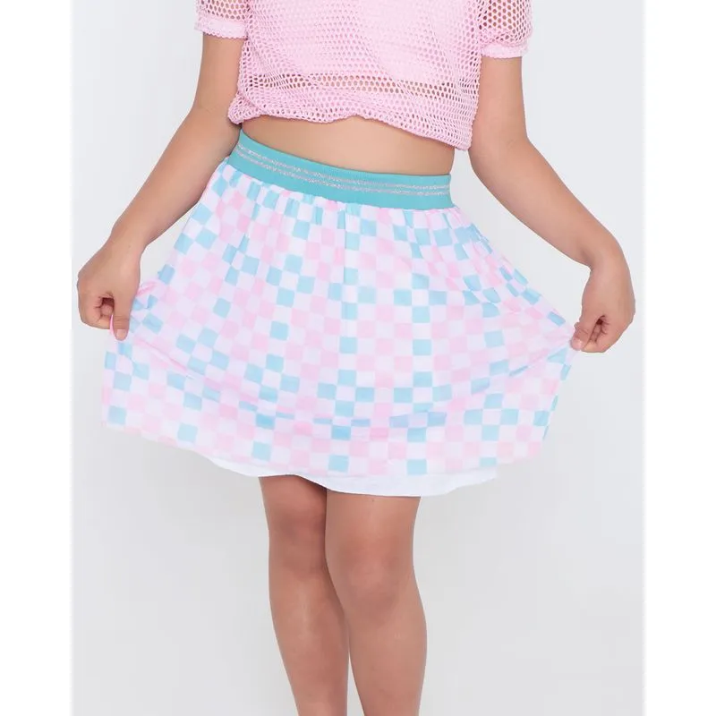 Saia Infantil Tule Xadrez Rosa Azul Claro 8