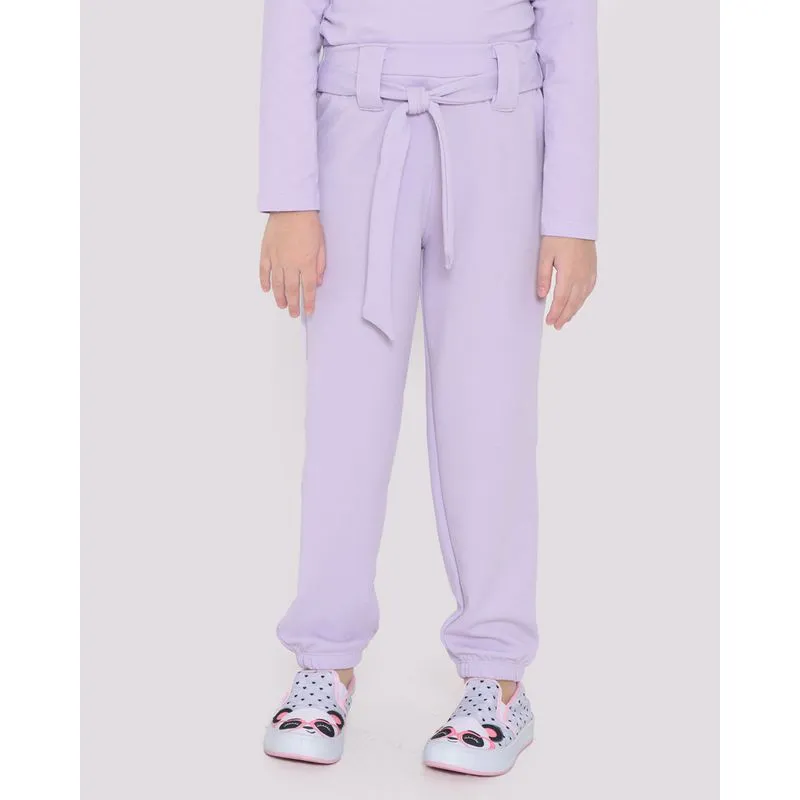 Calça Crepe Infantil Jogger Cinto Lilás 32151000322085UN