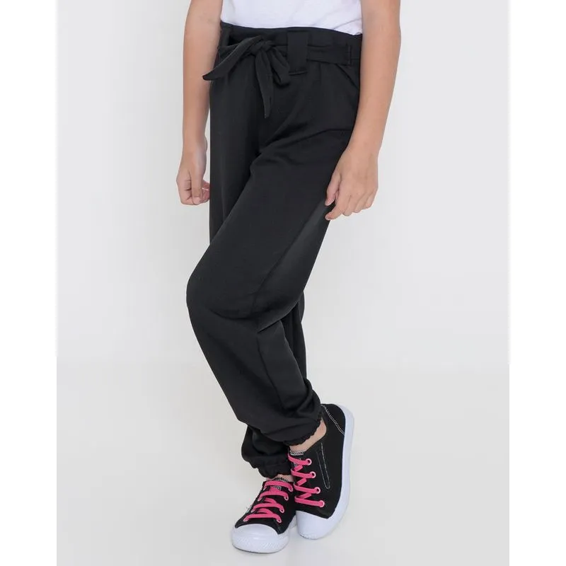 Calça Crepe Infantil Jogger Cinto Preta 6