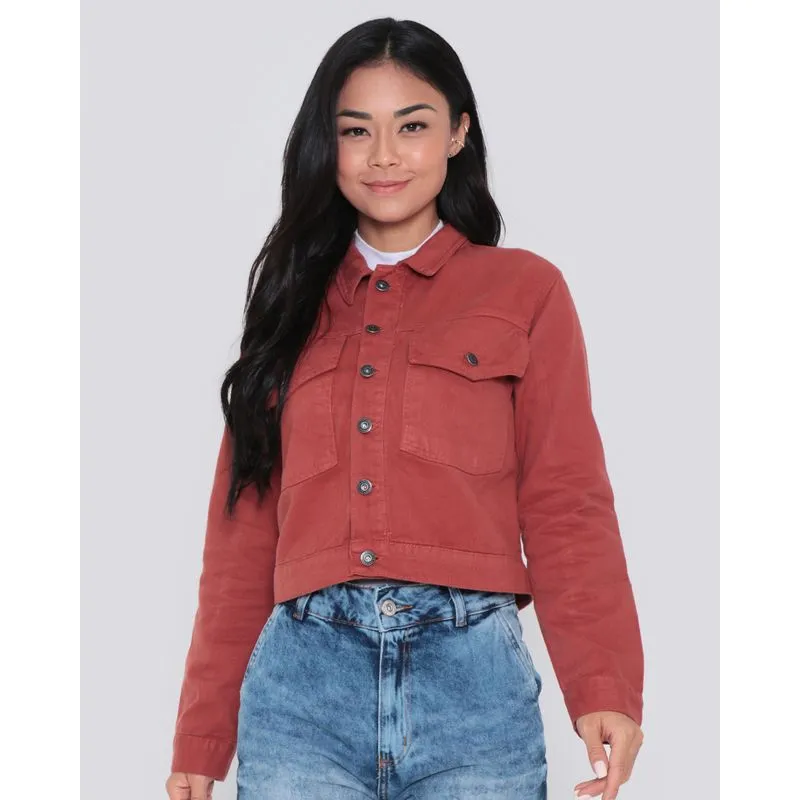 Jaqueta Sarja Feminina Bolsos Frontais Terracota P