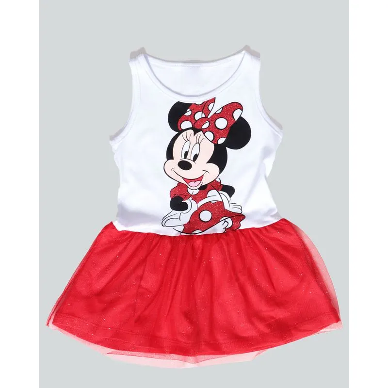 Vestido Bebê Tule Glitter Minnie Disney Branco 1