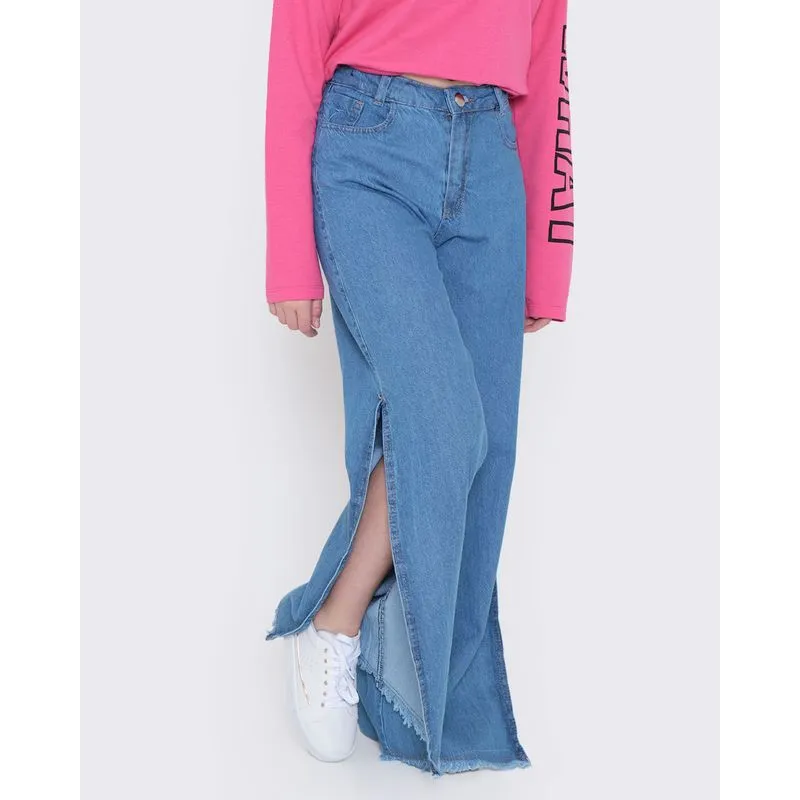 Calça Jeans Juvenil Wide Leg Fenda Azul 16