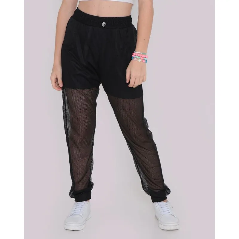Calça Juvenil Tela Com Forro Preta 18
