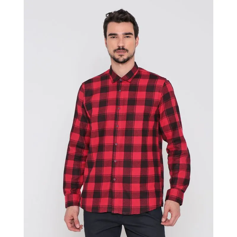 Camisa Masculina Flanelada Xadrez Vermelha 4