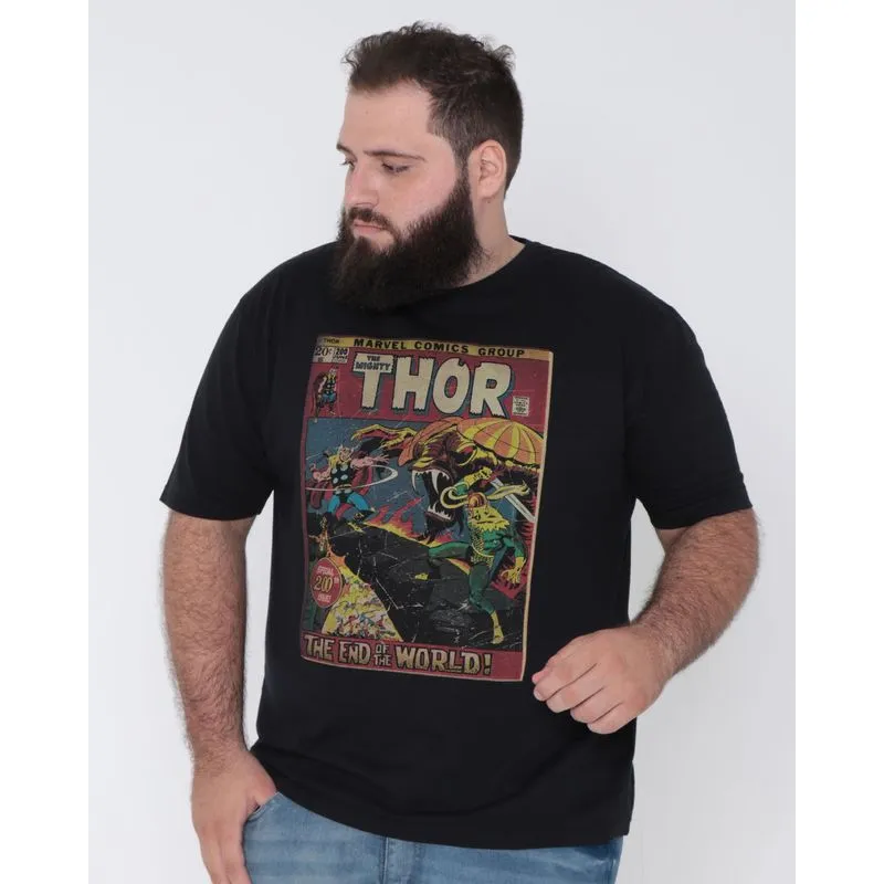 Camiseta Plus Size Masculina Marvel Thor Preta G4