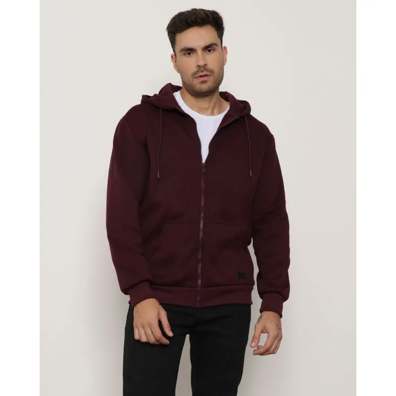 Casaco Masculino Moletom Com Capuz Liso Vinho P