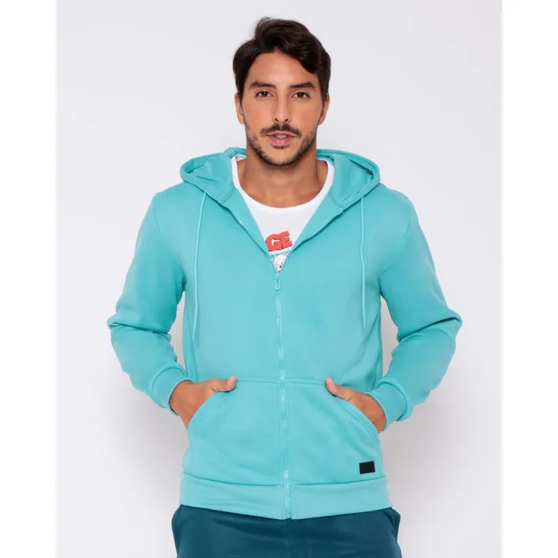 Casaco Moletom Masculino Com Zíper Capuz Azul Claro M