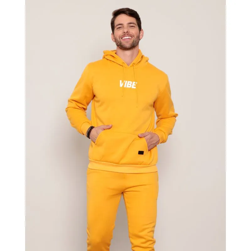 Blusão Masculino Moletom Estampa Vibe com capuz Mostarda GG