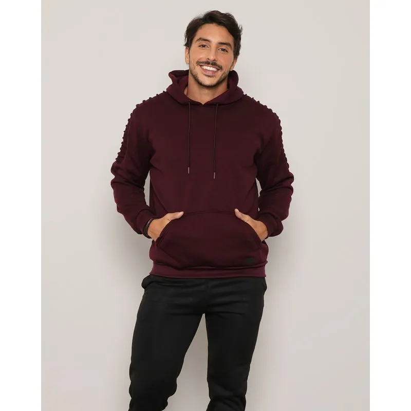 Blusão Moletom Masculino Com Capuz Vinho M