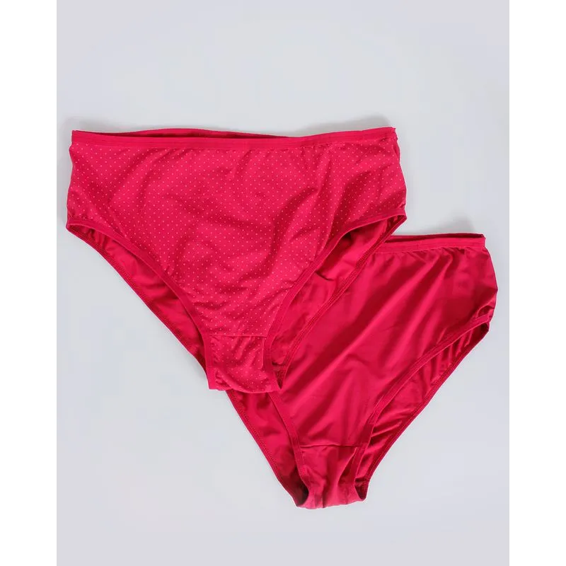 Kit 2 Calcinhas Plus Size Cintura Alta Cavada Poá Rosa 48