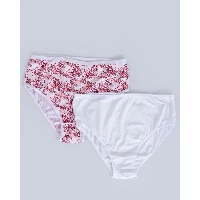 Kit 2 Calcinhas Plus Size Cintura Alta Cavada Floral Branco 52