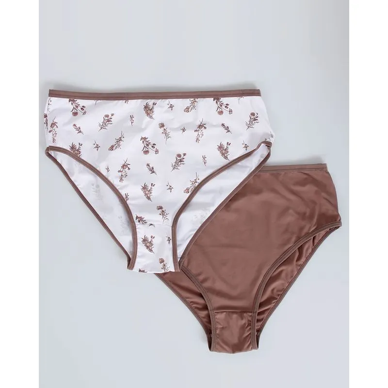 Kit 2 Calcinhas Plus Size Cintura Alta Cavada Branco Marrom 52