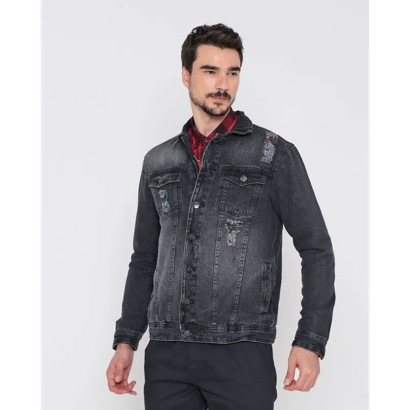 Jaqueta Jeans Masculina Destroyed Preta P