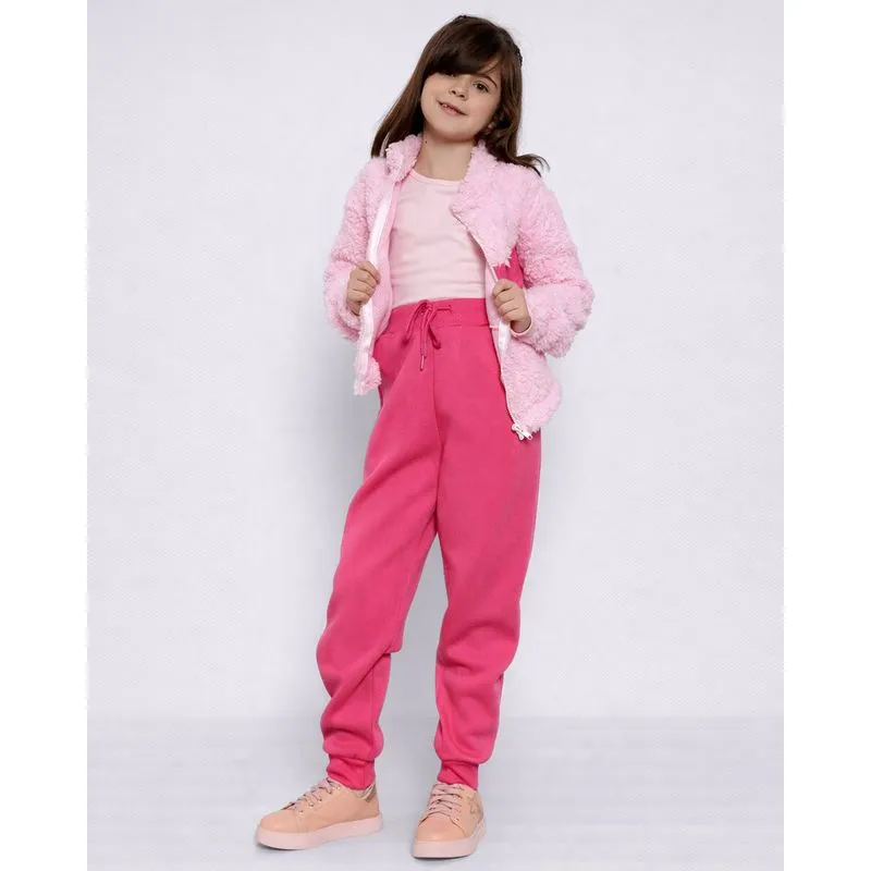 Calça Moletom Infantil Jogger Com Bolso Rosa 8