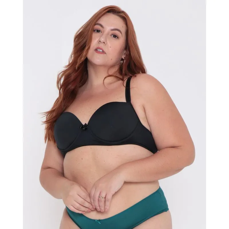 Sutiã Feminino Plus SIze Base Com Bojo Liso Preto 50