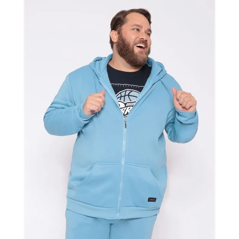 Casaco Moletom Plus Size Masculino Com Capuz Azul G2