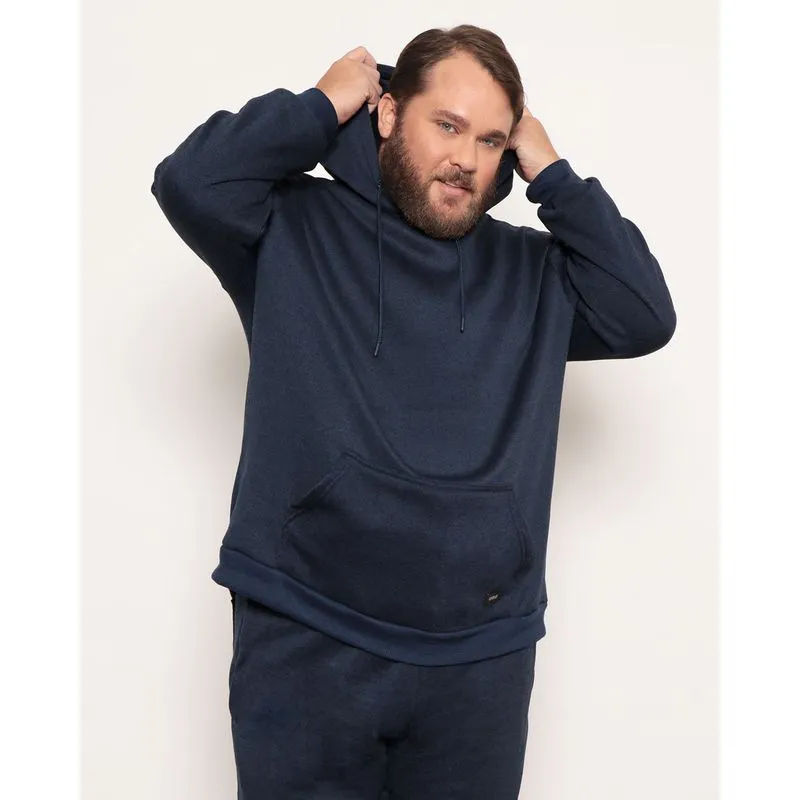 Blusão Moletom Plus Size Masculino Capuz Marinho G2