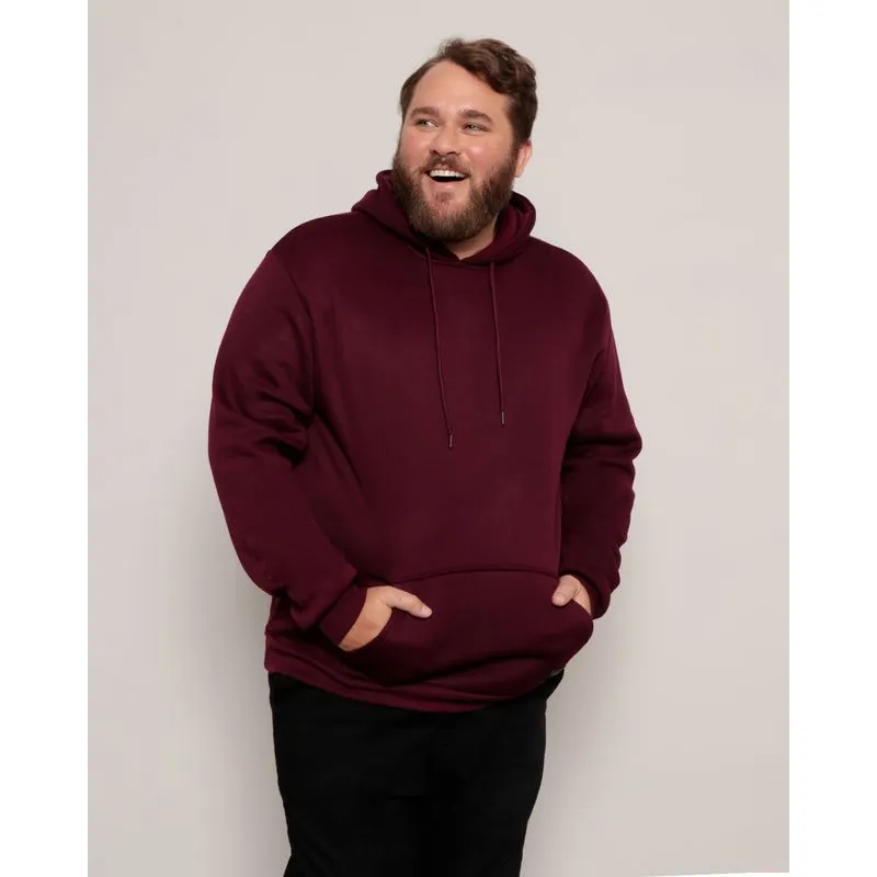 Blusão Moletom Plus Size Masculino Capuz Vinho G3