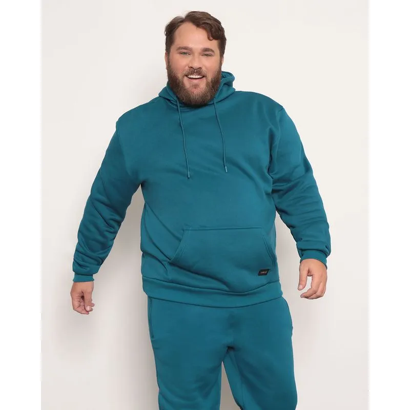 Blusão Masculino Plus Size Bolso Canguru Azul G1
