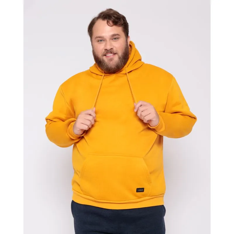 Blusão Moletom Plus Size Masculino Com Capuz Mostarda G1
