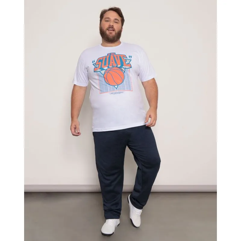 Calça Moletom Plus Size Masculina Reta Mescla Marinho G1