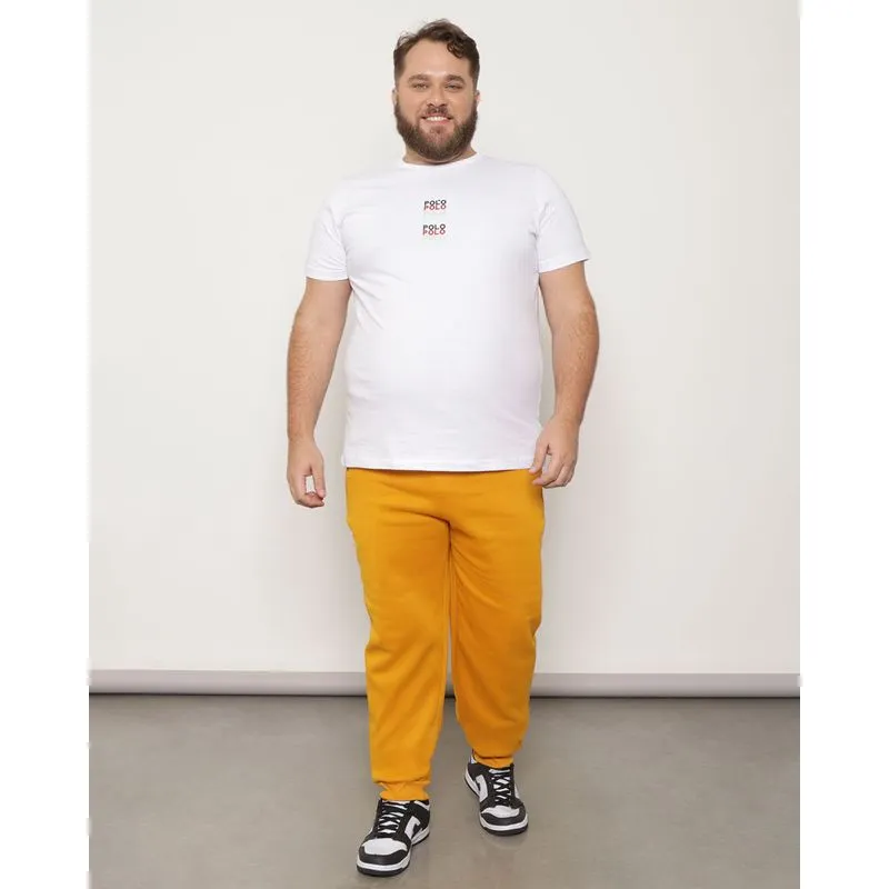 Calça Moletom Plus Size Masculina Jogger Bolso Com Zíper Mostarda G3