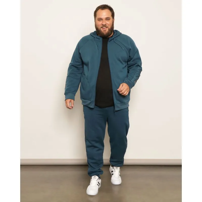 Calça Moletom Plus Size Masculina Jogger Zíper Azul Escuro G1
