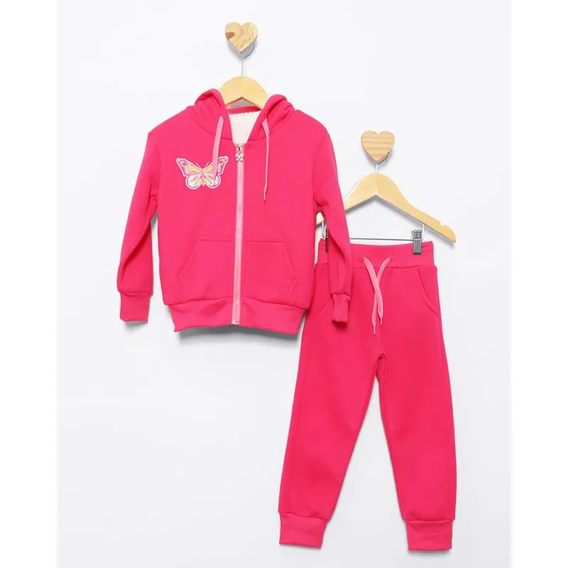 Conjunto Moletom Bebê Longo Bolsos Com Capuz Rosa 2