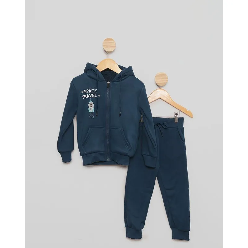 Conjunto Moletom Bebê Forro Pelinho Com Bolso e Zíper Azul 3