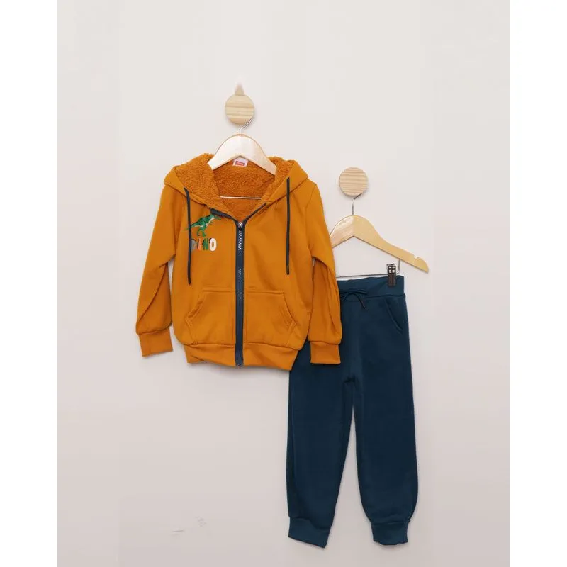 Conjunto Moletom Bebê Com Zíper Forro Pelinho Mostarda 1